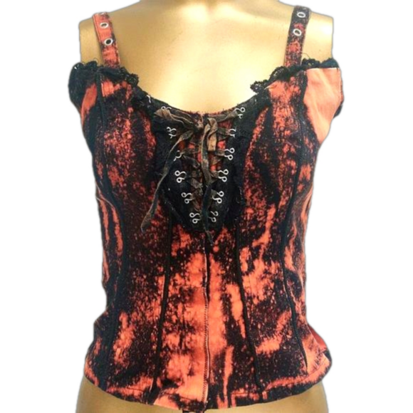 Tripp NYC Daang Goodman Tie-Dye Corset Top Black Orange Punk Goth Y2K Small - Picture 1 of 11